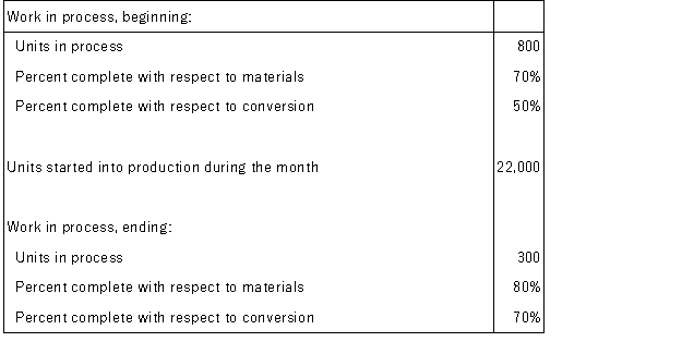 Farwest Inc. uses the FIFO method in its process costing system. The following data concern the operations of the company's first processing department for a recent month.   Required: Using the FIFO method, determine the equivalent units of production for materials and conversion costs.<div style=padding-top: 35px> 