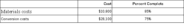 <strong>Evans Corporation uses the weighted-average method in its process costing system.This month,the beginning inventory in the first processing department consisted of 900 units.The costs and percentage completion of these units in beginning inventory were: A total of 8,100 units were started and 6,800 units were transferred to the second processing department during the month.The following costs were incurred in the first processing department during the month: The ending inventory was 60% complete with respect to materials and 10% complete with respect to conversion costs. Note: Your answers may differ from those offered below due to rounding error.In all cases,select the answer that is the closest to the answer you computed.To reduce rounding error,carry out all computations to at least three decimal places. The cost per equivalent unit for materials for the month in the first processing department is closest to:</strong> A)$10.09 B)$11.18 C)$9.85 D)$8.89