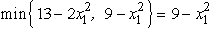  The two stages involve making the decisions on the values of the two variables in order.At stage n,let the state s<sub>n</sub> be the vector (R<sub>1</sub>,R<sub>2</sub>),where R<sub>i</sub> is the slack in the i-th constraint,so s<sub>1</sub> = (13,9)and s<sub>2</sub> = (13 - 2   ,9 -   ).For stage 2 (the second variable),we have f<sub>2</sub> (R<sub>1</sub>,R<sub>2</sub>,<sub> </sub>x<sub>2</sub>)= x<sub>2</sub>,0  \le  x<sub>2</sub> \le  min{R<sub>1</sub>,R<sub>2</sub>},so   is easily solved,as shown in the following table.   For stage 1 (the first variable),we now have f<sub>1</sub>(13,9,<sub> </sub><sub> </sub>x<sub>1</sub>)=   =   .For 0  \le  x<sub>1</sub>  \le  2,    \implies  f<sub>1</sub>(13,9,<sub> </sub>x<sub>1</sub>)=   .Since   for 0 ≤ x<sub>1</sub> ≤ 2,we now have   at x<sub>1</sub> = 2.For x<sub>1</sub>  \le  2,    \implies  f<sub>1</sub>(13,9,<sub> </sub><sub> </sub>x<sub>1</sub>)=   Since   = 5 - 4x<sub>1</sub> < 0 for x<sub>1</sub> ≥ 0,it follows that   at x<sub>1</sub> = 2.Since f<sub>1</sub>(13,9,x<sub>1</sub>)is maximized at x<sub>1</sub> = 2 over both the range 0 ≤ x<sub>1</sub> ≤ 2 and the range x<sub>1</sub> ≥ 2,the maximum must be at x<sub>1</sub> = 2 over the entire range of x<sub>1</sub> ≥ 0.Consequently,   (13,9)=   at   = 2.Therefore,since x<sub>1</sub> = 2 leaves a slack of R<sub>1</sub> = 13 - 2   = 5 and R<sub>2</sub> = 9 -   = 5 in the two constraints,so   = min{R<sub>1</sub>,R<sub>2</sub>} = 5,the optimal solution for the overall problem is   = 2,   = 5,with Z* = 15. 