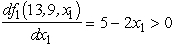  The two stages involve making the decisions on the values of the two variables in order.At stage n,let the state s<sub>n</sub> be the vector (R<sub>1</sub>,R<sub>2</sub>),where R<sub>i</sub> is the slack in the i-th constraint,so s<sub>1</sub> = (13,9)and s<sub>2</sub> = (13 - 2   ,9 -   ).For stage 2 (the second variable),we have f<sub>2</sub> (R<sub>1</sub>,R<sub>2</sub>,<sub> </sub>x<sub>2</sub>)= x<sub>2</sub>,0  \le  x<sub>2</sub> \le  min{R<sub>1</sub>,R<sub>2</sub>},so   is easily solved,as shown in the following table.   For stage 1 (the first variable),we now have f<sub>1</sub>(13,9,<sub> </sub><sub> </sub>x<sub>1</sub>)=   =   .For 0  \le  x<sub>1</sub>  \le  2,    \implies  f<sub>1</sub>(13,9,<sub> </sub>x<sub>1</sub>)=   .Since   for 0 ≤ x<sub>1</sub> ≤ 2,we now have   at x<sub>1</sub> = 2.For x<sub>1</sub>  \le  2,    \implies  f<sub>1</sub>(13,9,<sub> </sub><sub> </sub>x<sub>1</sub>)=   Since   = 5 - 4x<sub>1</sub> < 0 for x<sub>1</sub> ≥ 0,it follows that   at x<sub>1</sub> = 2.Since f<sub>1</sub>(13,9,x<sub>1</sub>)is maximized at x<sub>1</sub> = 2 over both the range 0 ≤ x<sub>1</sub> ≤ 2 and the range x<sub>1</sub> ≥ 2,the maximum must be at x<sub>1</sub> = 2 over the entire range of x<sub>1</sub> ≥ 0.Consequently,   (13,9)=   at   = 2.Therefore,since x<sub>1</sub> = 2 leaves a slack of R<sub>1</sub> = 13 - 2   = 5 and R<sub>2</sub> = 9 -   = 5 in the two constraints,so   = min{R<sub>1</sub>,R<sub>2</sub>} = 5,the optimal solution for the overall problem is   = 2,   = 5,with Z* = 15. 