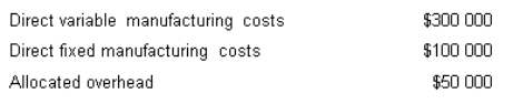 <strong>Xebex Pty Ltd is considering whether to make or buy a component used in the production of Faz Machines.The annual cost of producing the 100 000 components used by the company is as follows.If Xebex were to discontinue production of the component,direct fixed manufacturing costs would be reduced by 80 per cent.Xebex should buy the 100 000 components if the cost of purchasing per unit is less than what amount? </strong> A) $4.50 B) $4.00 C) $3.80 D) $3.00