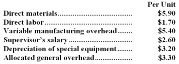 <strong>Part N29 is used by Farman Corporation to make one of its products.A total of 11,000 units of this part are produced and used every year.The company's Accounting Department reports the following costs of producing the part at this level of activity: An outside supplier has offered to make the part and sell it to the company for $21.20 each.If this offer is accepted,the supervisor's salary and all of the variable costs,including the direct labor,can be avoided.The special equipment used to make the part was purchased many years ago and has no salvage value or other use.The allocated general overhead represents fixed costs of the entire company,none of which would be avoided if the part were purchased instead of produced internally.In addition,the space used to make part N29 could be used to make more of one of the company's other products,generating an additional segment margin of $29,000 per year for that product.What would be the impact on the company's overall net operating income of buying part N29 from the outside supplier?</strong> A)Net operating income would decline by $38,900 per year. B)Net operating income would increase by $29,000 per year. C)Net operating income would decline by $32,600 per year. D)Net operating income would increase by $19,100 per year.