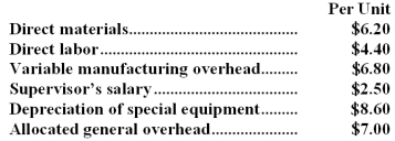 <strong>Fillip Corporation makes 4,000 units of part U13 each year.This part is used in one of the company's products.The company's Accounting Department reports the following costs of producing the part at this level of activity: An outside supplier has offered to make and sell the part to the company for $21.60 each.If this offer is accepted,the supervisor's salary and all of the variable costs,including direct labor,can be avoided.The special equipment used to make the part was purchased many years ago and has no salvage value or other use.The allocated general overhead represents fixed costs of the entire company.If the outside supplier's offer were accepted,only $3,000 of these allocated general overhead costs would be avoided.In addition,the space used to produce part U13 would be used to make more of one of the company's other products,generating an additional segment margin of $13,000 per year for that product. What would be the impact on the company's overall net operating income of buying part U13 from the outside supplier?</strong> A)Net operating income would increase by $13,000 per year. B)Net operating income would decline by $42,600 per year. C)Net operating income would decline by $68,600 per year. D)Net operating income would increase by $9,200 per year.