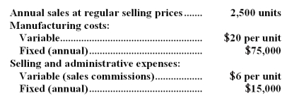 Jerston Company has an annual plant capacity of 3,000 units.Data concerning this product are given below: The company has received a special order for 500 units at a selling price of $45 each.Regular sales would not be affected,and sales commissions on the 500 units would be reduced by one-third.This special order would have no impact on total fixed costs. Required: Determine whether the company should accept the special order.Show all computations.