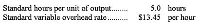 <strong>The following standards for variable manufacturing overhead have been established for a company that makes only one product: The following data pertain to operations for the last month: What is the variable overhead rate variance for the month?</strong> A)$1,200 F B)$9,625 F C)$8,425 F D)$990 U