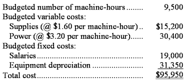 Clines Corporation bases its budgets on machine-hours.The company's static planning budget for November appears below: Required: Prepare a flexible budget for 9,800 machine-hours per month.