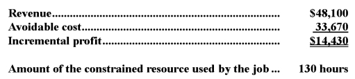 <strong>Omoyosi Corporation would like to determine the relative profitability of a number of jobs.For illustration purposes,the company has provided the following data for job V66L: What is the profitability index for job V66L?</strong> A)0.30 B)$111 per hour C)$370 per hour D)$259 per hour