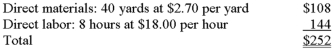 Upstart, Inc. manufactures a product that has the following standard costs: The following information pertains to July: Direct material purchased: 42,500 yards at $2.78 per yard, or $118,150 Direct material used: 36,000 yards Direct labor: 7,500 hours at $18.30 per hour, or $137,250 Actual completed production: 1,050 units Assume that the company computes variances at the earliest point in time. Required: Calculate the direct-material price and quantity variances, and the direct-labor rate and efficiency variances. Indicate whether each variance is favorable or unfavorable.