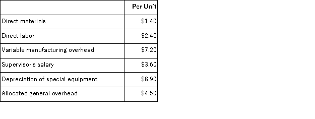 <strong>Part S00 is used in one of Morsey Corporation's products.The company makes 6,000 units of this part each year.The company's Accounting Department reports the following costs of producing the part at this level of activity:   An outside supplier has offered to produce this part and sell it to the company for $16.10 each.If this offer is accepted,the supervisor's salary and all of the variable costs,including direct labor,can be avoided.The special equipment used to make the part was purchased many years ago and has no salvage value or other use.The allocated general overhead represents fixed costs of the entire company.If the outside supplier's offer were accepted,only $6,000 of these allocated general overhead costs would be avoided. If management decides to buy part S00 from the outside supplier rather than to continue making the part,what would be the annual impact on the company's overall net operating income?</strong> A)Net operating income would decrease by $3,000 per year. B)Net operating income would decrease by $71,400 per year. C)Net operating income would decrease by $77,400 per year. D)Net operating income would decrease by $65,400 per year. <div style=padding-top: 35px> 