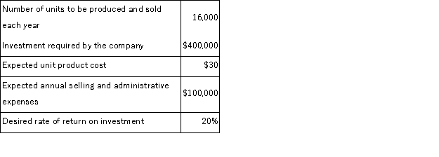 Green Hornet Corporation is contemplating the introduction of a new product.The company has gathered the following information concerning the product: The company uses the absorption costing approach to cost-plus pricing as described in the text. Required: a.Compute the markup on absorption cost. b.Compute the selling price.