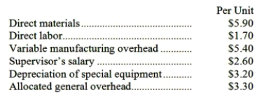 <strong>Part N29 is used by Farman Corporation to make one of its products. A total of 11,000 units of this part are produced and used every year. The company's Accounting Department reports the following costs of producing the part at this level of activity: An outside supplier has offered to make the part and sell it to the company for $21.20 each. If this offer is accepted, the supervisor's salary and all of the variable costs, including the direct labor, can be avoided. The special equipment used to make the part was purchased many years ago and has no salvage value or other use. The allocated general overhead represents fixed costs of the entire company, none of which would be avoided if the part were purchased instead of produced internally. In addition, the space used to make part N29 could be used to make more of one of the company's other products, generating an additional segment margin of $29,000 per year for that product. What would be the impact on the company's overall net operating income of buying part N29 from the outside supplier?</strong> A)Net operating income would decline by $38,900 per year. B)Net operating income would increase by $29,000 per year. C)Net operating income would decline by $32,600 per year. D)Net operating income would increase by $19,100 per year.