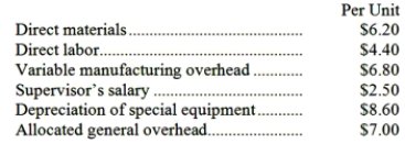 <strong>Fillip Corporation makes 4,000 units of part U13 each year. This part is used in one of the company's products. The company's Accounting Department reports the following costs of producing the part at this level of activity: An outside supplier has offered to make and sell the part to the company for $21.60 each. If this offer is accepted, the supervisor's salary and all of the variable costs, including direct labor, can be avoided. The special equipment used to make the part was purchased many years ago and has no salvage value or other use. The allocated general overhead represents fixed costs of the entire company. If the outside supplier's offer were accepted, only $3,000 of these allocated general overhead costs would be avoided. In addition, the space used to produce part U13 would be used to make more of one of the company's other products, generating an additional segment margin of $13,000 per year for that product. What would be the impact on the company's overall net operating income of buying part U13 from the outside supplier?</strong> A)Net operating income would increase by $13,000 per year. B)Net operating income would decline by $42,600 per year. C)Net operating income would decline by $68,600 per year. D)Net operating income would increase by $9,200 per year.