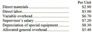 Masse Corporation uses part G18 in one of its products. The company's Accounting Department reports the following costs of producing the 16,000 units of the part that are needed every year. An outside supplier has offered to make the part and sell it to the company for $28.00 each. If this offer is accepted, the supervisor's salary and all of the variable costs, including direct labor, can be avoided. The special equipment used to make the part was purchased many years ago and has no salvage value or other use. The allocated general overhead represents fixed costs of the entire company. If the outside supplier's offer were accepted, only $22,000 of these allocated general overhead costs would be avoided. In addition, the space used to produce part G18 could be used to make more of one of the company's other products, generating an additional segment margin of $22,000 per year for that product. Required: a. Prepare a report that shows the effect on the company's total net operating income of buying part G18 from the supplier rather than continuing to make it inside the company. b. Which alternative should the company choose?
