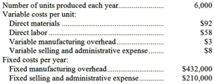 <strong>Swiatek Corporation produces a single product and has the following cost structure: The variable costing unit product cost is:</strong> A)$161 B)$225 C)$153 D)$158