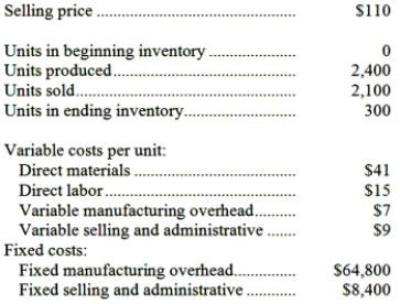 <strong>A manufacturing company that produces a single product has provided the following data concerning its most recent month of operations: The total gross margin for the month under absorption costing is:</strong> A)$42,000 B)$14,700 C)$69,000 D)$79,800