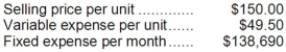 <strong>Data concerning Wang Corporation's single product appear below: The break-even in monthly dollar sales is closest to:</strong> A)$207,000 B)$255,321 C)$138,690 D)$420,273