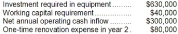 Mota Corporation has provided the following information concerning a capital budgeting project: The expected life of the project and the equipment is 3 years and the equipment has zero salvage value. The working capital would be required immediately and would be released for use elsewhere at the end of the project. The company uses straight-line depreciation on all equipment and the depreciation expense on the equipment would be $210,000 per year. Assume cash flows occur at the end of the year except for the initial investments. The company takes income taxes into account in its capital budgeting. The income tax rate is 35%. The after-tax discount rate is 15%. The net annual operating cash inflow is the difference between the incremental sales revenue and incremental cash operating expenses. Required: Determine the net present value of the project. Show your work!