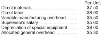 <strong>Part A42 is used by Elgin Corporation to make one of its products. A total of 16,000 units of this part are produced and used every year. The company's Accounting Department reports the following costs of producing the part at this level of activity: An outside supplier has offered to make the part and sell it to the company for $30.40 each. If this offer is accepted, the supervisor's salary and all of the variable costs, including the direct labor, can be avoided. The special equipment used to make the part was purchased many years ago and has no salvage value or other use. The allocated general overhead represents fixed costs of the entire company, none of which would be avoided if the part were purchased instead of produced internally. In addition, the space used to make part A42 could be used to make more of one of the company's other products, generating an additional segment margin of $23,000 per year for that product. What would be the impact on the company's overall net operating income of buying part A42 from the outside supplier?</strong> A)Net operating income would decrease by $23,400 per year. B)Net operating income would decrease by $143,400 per year. C)Net operating income would increase by $23,000 per year. D)Net operating income would decrease by $189,400 per year.