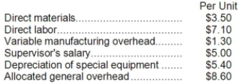 <strong>Kampmann Corporation is presently making part Z95 that is used in one of its products. A total of 5,000 units of this part are produced and used every year. The company's Accounting Department reports the following costs of producing the part at this level of activity: An outside supplier has offered to make and sell the part to the company for $24.10 each. If this offer is accepted, the supervisor's salary and all of the variable costs can be avoided. The special equipment used to make the part was purchased many years ago and has no salvage value or other use. The allocated general overhead represents fixed costs of the entire company, none of which would be avoided if the part were purchased instead of produced internally. If management decides to buy part Z95 from the outside supplier rather than to continue making the part, what would be the annual impact on the company's overall net operating income?</strong> A)Net operating income would decrease by $36,000 per year. B)Net operating income would decrease by $34,000 per year. C)Net operating income would increase by $34,000 per year. D)Net operating income would increase by $36,000 per year.