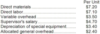 Kerbow Corporation uses part B76 in one of its products. The company's Accounting Department reports the following costs of producing the 12,000 units of the part that are needed every year. An outside supplier has offered to make the part and sell it to the company for $27.40 each. If this offer is accepted, the supervisor's salary and all of the variable costs, including direct labor, can be avoided. The special equipment used to make the part was purchased many years ago and has no salvage value or other use. The allocated general overhead represents fixed costs of the entire company. If the outside supplier's offer were accepted, only $6,000 of these allocated general overhead costs would be avoided. In addition, the space used to produce part B76 could be used to make more of one of the company's other products, generating an additional segment margin of $29,000 per year for that product. Required: a. Prepare a report that shows the effect on the company's total net operating income of buying part B76 from the supplier rather than continuing to make it inside the company. b. Which alternative should the company choose?
