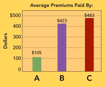 Flexible Pricing Chart -Consider the flexible pricing chart above,which shows the results of a National Bureau of Economic Research study of 750,000 car purchases. The data indicate that some groups of car buyers,on average,paid roughly $105,$423,and $483 more,respectively,for a new car in the $21,000 range than the typical purchaser.Who are the car buyers in A?