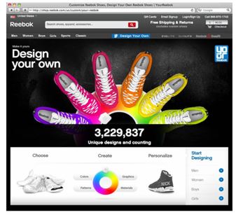 <strong> The Reebok Design Your Own website image above is an example of how the firm has effectively used __________ technology to allow its customers to customize their athletic shoes.</strong> A)wiki B)social media C)choiceboard D)cookie E)collaborative filter