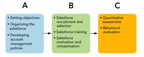 -Figure 17-3 above depicts the sales management process that involves three interrelated functions. C refers to __________.
