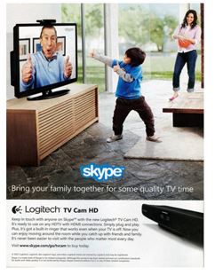 -Technological advances are difficult to predict. One great advance can replace or substitute for existing products in a relatively short period of time. As shown in the Logitech-Skype ad above, the Logitech Web TV HD camera with Skype connectivity are most likely to replace or substitute for __________.