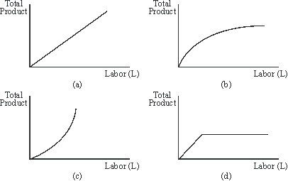 <strong>Use the following to answer questions : Figure 6-1   Suppose that production of a particular good requires two inputs, labor (L)and capital (K).If K is fixed, which of the panels in Figure 6-1 possibly represent(s)decreasing marginal productivity of labor?</strong> A)Panel a. B)Panel b. C)Panel c. D)All of the above. E)None of the above. <div style=padding-top: 35px> 