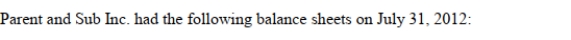<strong> The Net Incomes for Parent and Sub Inc for the year ended July 31, 2012 were $120,000 and $60,000 respectively. Assume that Parent Inc. purchased a controlling interest in Sub Inc. on August 1, 2012 and decides to prepare an Income Statement for the combined entity on the date of acquisition. If Parent acquired 80% of Sub Inc. on that date, what would be the net income reported for the combined entity (for the year ended July 31, 2012)?</strong> A) $104,000 B) $120,000 C) $130,000 D) Nil