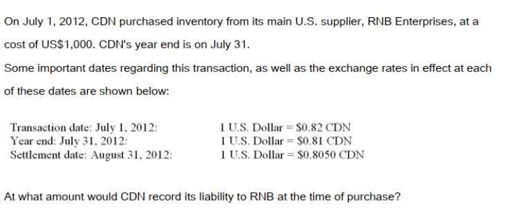 <strong> </strong> A) $805 CDN. B) $810 CDN. C) $820 CDN. D) $820 US.