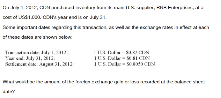 <strong> </strong> A) A $15 exchange loss. B) A $10 exchange loss. C) Nil. D) A $10 exchange gain.