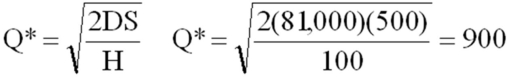 D = 81,000 units S = $500 H = ($1,000)(.10)= $100 B = $200 a.   annual setup cost =   annual carrying cost =   Total annual inventory cost = $45,000 + $45,000 = $90,000 b.     Total annual inventory cost = 24,495.77 + 36,741.35 + 12,247.55 = 73,485.07 c.Yes,the model with planned backorders lowers total inventory cost by $16,514.93