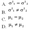 <strong>Two accounting professors decided to compare the variance of their grading procedures. To accomplish this, they each graded the same 10 exams with the following results: What is H<sub>0</sub>? </strong> A) Option A B) Option B C) Option C D) Option D