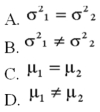 <strong>Two accounting professors decided to compare the variance of their grading procedures. To accomplish this, they each graded the same 10 exams with the following results: What is H<sub>1</sub>? </strong> A) Option A B) Option B C) Option C D) Option D