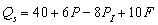Use the following general linear supply function: where is the quantity supplied of the good,P is the price of the good, is the price of an input,and F is the number of firms producing the good.When = $40 and F = 50,the INVERSE supply function is