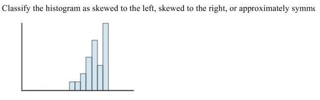 <strong>  ic.</strong> A) skewed to the left B) skewed to the right C) approximately symmetric <div style=padding-top: 35px> 