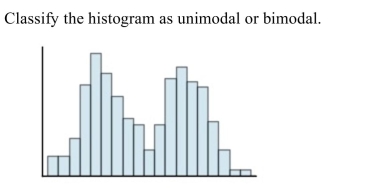 <strong> </strong> A) unimodal B) bimodal <div style=padding-top: 35px> 