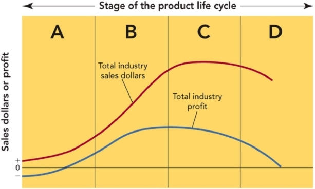 <strong>Reference: 11-01 Figure 11-1 The marketing strategy in the stage in the product life cycle labelled B in Figure 11-1 would involve:</strong> A)informing and educating B)minimal promotion C)reminding users D)stressing points of difference