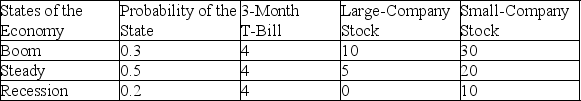 <strong>Use the following table: What is the difference between the variances for large- and small-company stocks?</strong> A) 40.25% B) 36.75% C) 27.30% D) 14.90%