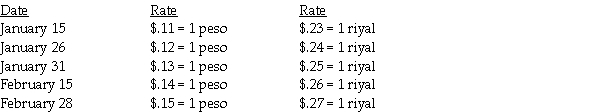 Piel Corporation (a U.S.company)began operations on January 1,2015,when common stock was issued for $250,000.In the first two months of operations,Piel had the following transactions:   The following exchange rates apply:   Required: Complete the summary income statement and balance sheet for the month ended January 31,2015 and February 28,2015,assuming there were no other transactions.  <div style=padding-top: 35px> 