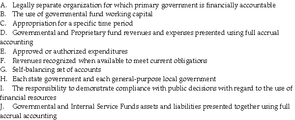 Match the following definitions to the appropriate government accounting terms (numbered below).