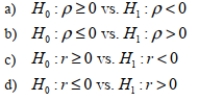 SCENARIO 13-7 Referring to Scenario 13-7, to test whether the prison stocks portfolio is negatively related to The S&P 500 index, the appropriate null and alternative hypotheses are, respectively,
