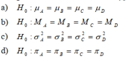 SCENARIO 11-3 Referring to Scenario 11-3, the null hypothesis for Levene's test for homogeneity of variances is