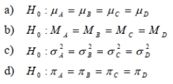 SCENARIO 11-5 Referring to Scenario 11-5, the null hypothesis for Levene's test for homogeneity of variances is