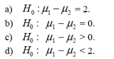 In testing for differences between the means of two independent populations, the null hypothesis Is: