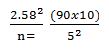 <strong>In the following sample size formula,which level of confidence is being used? </strong> A)90% B)95% C)99% D)68% E)none of the above