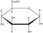 <strong>Given the structure of a glucose molecule, which of the following explains the hydrogen bonding between glucose and water? </strong> A)H-bonds will form with glucose always being the H-bond donor B)H-bonds will form with water always being the H-bond donor C)each glucose molecule could H-bond with as many as 17 water molecules D)due to the cyclic structure of glucose, H-bonding with water does not occur E)none of the above