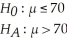 For the following hypothesis: With n = 20, = 71.2,s = 6.9,and α = 0.1,state the calculated value of the test statistic t.