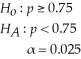 For the following hypothesis test With n = 100 and p = 0.66,state the calculated value of the test statistic.